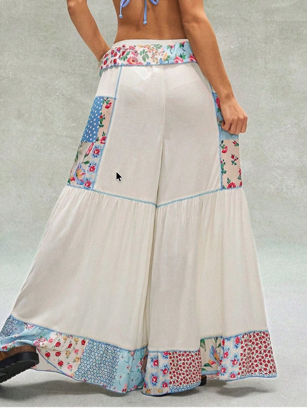 Boho Floral Print Patchwork Wide Leg Pants - Picture 4 of 6